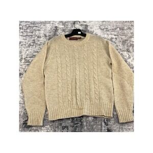 Vtg Adamsrow Men's M Shetland Wool Cable Knit Sweater Beige Tan Grandpacore